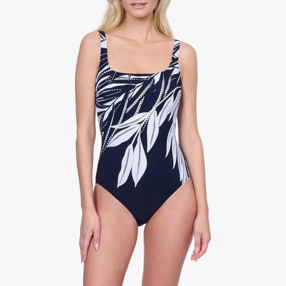 NWT Gottex Black and White One Piece Swimsuit with Soft Cups Tummy Control Sz 8